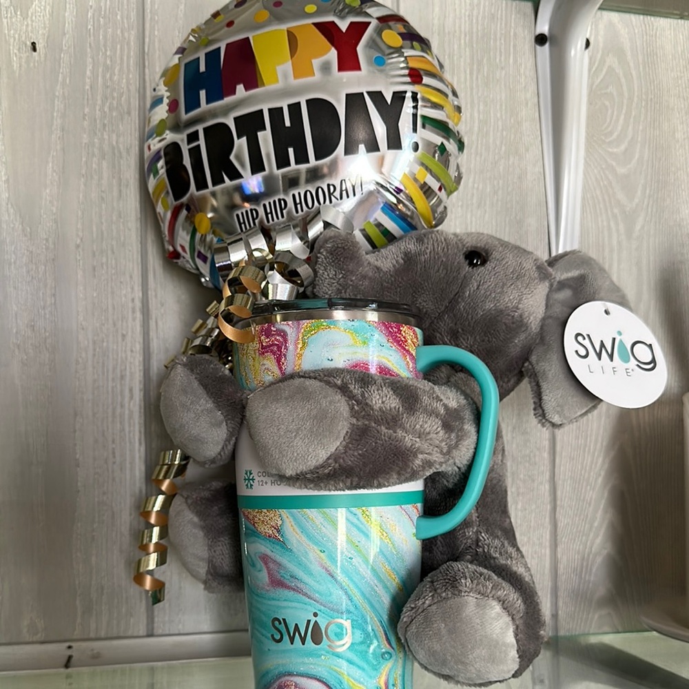 NWT..Multicolor Party Tumbler with Elephant Plush